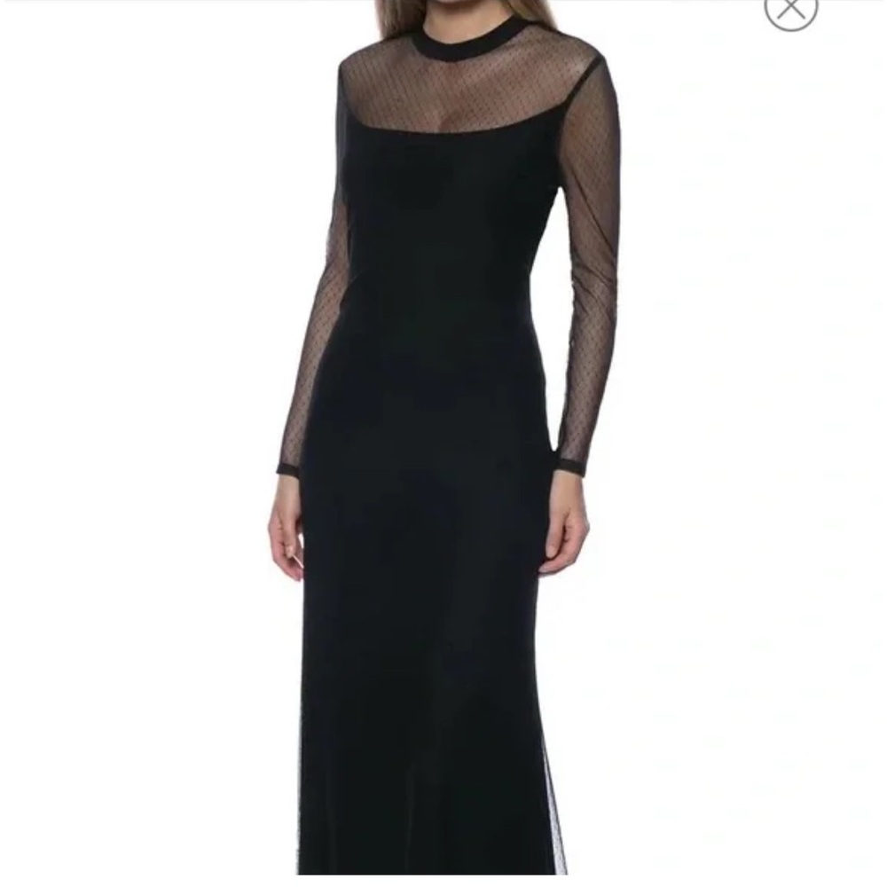 Marina Elegant Black Mesh Long Sleeve Dress